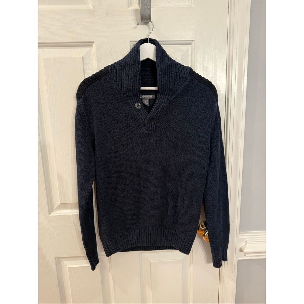 Method Slate Blue & Black Shaw Collar & Button Sweater sz S EUC